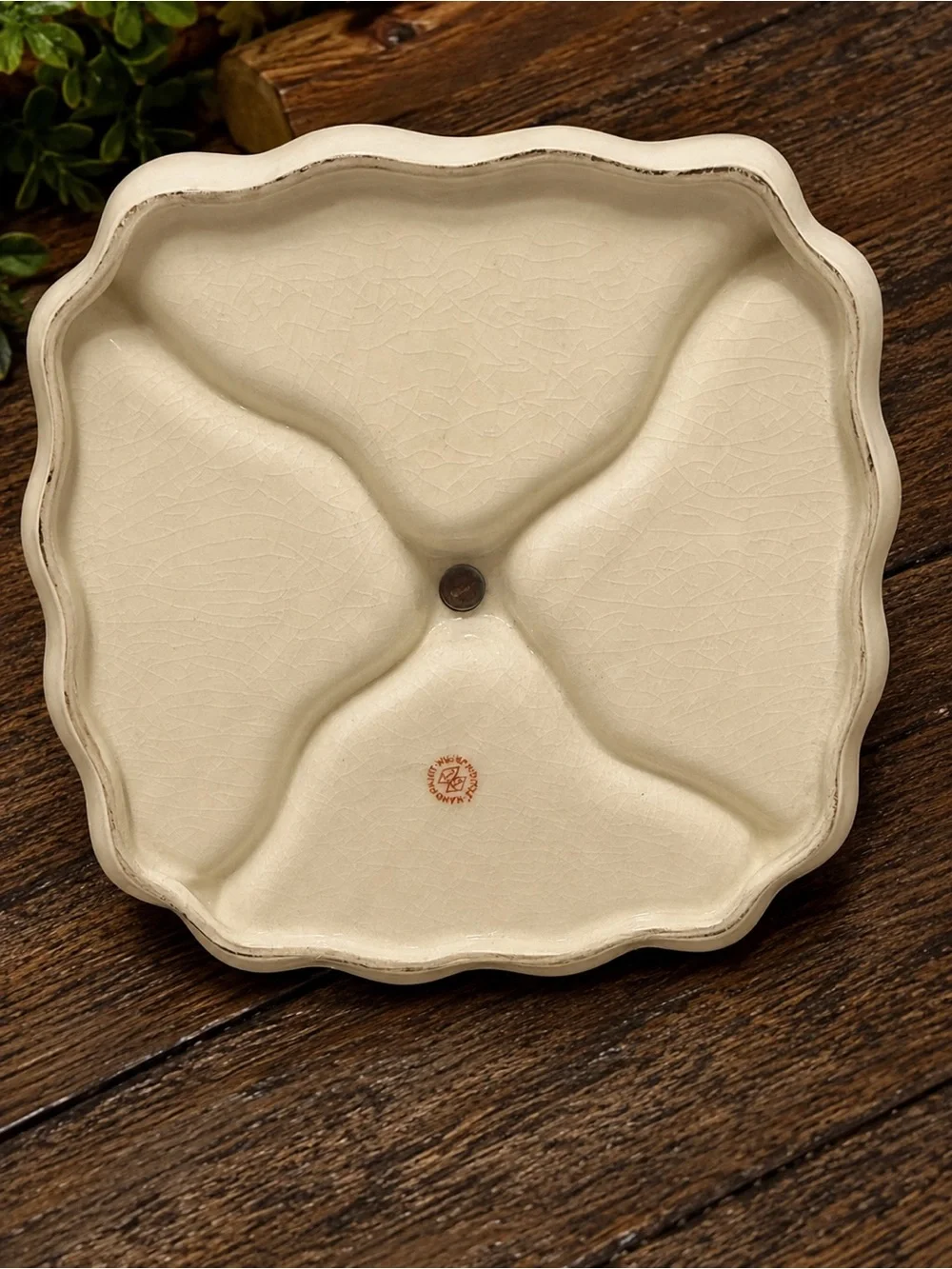 Vintage Japanese Satsuma Style Figural Divided Relish Tray Metal Handle